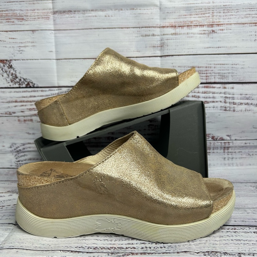 Gold Metallic Slip-On Wedge Sandals - Women